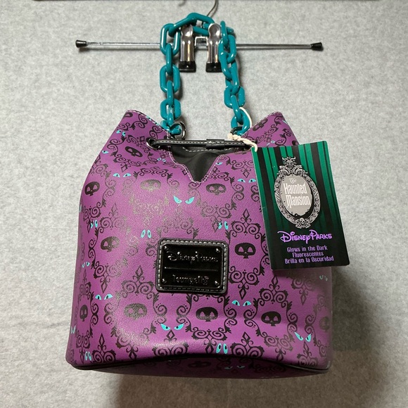 Loungefly Purple and Teal Skull Shoulder Bag - Picture 2 of 5